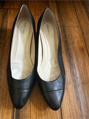 Cole Haan Black Leather Pointed-Toe Heels